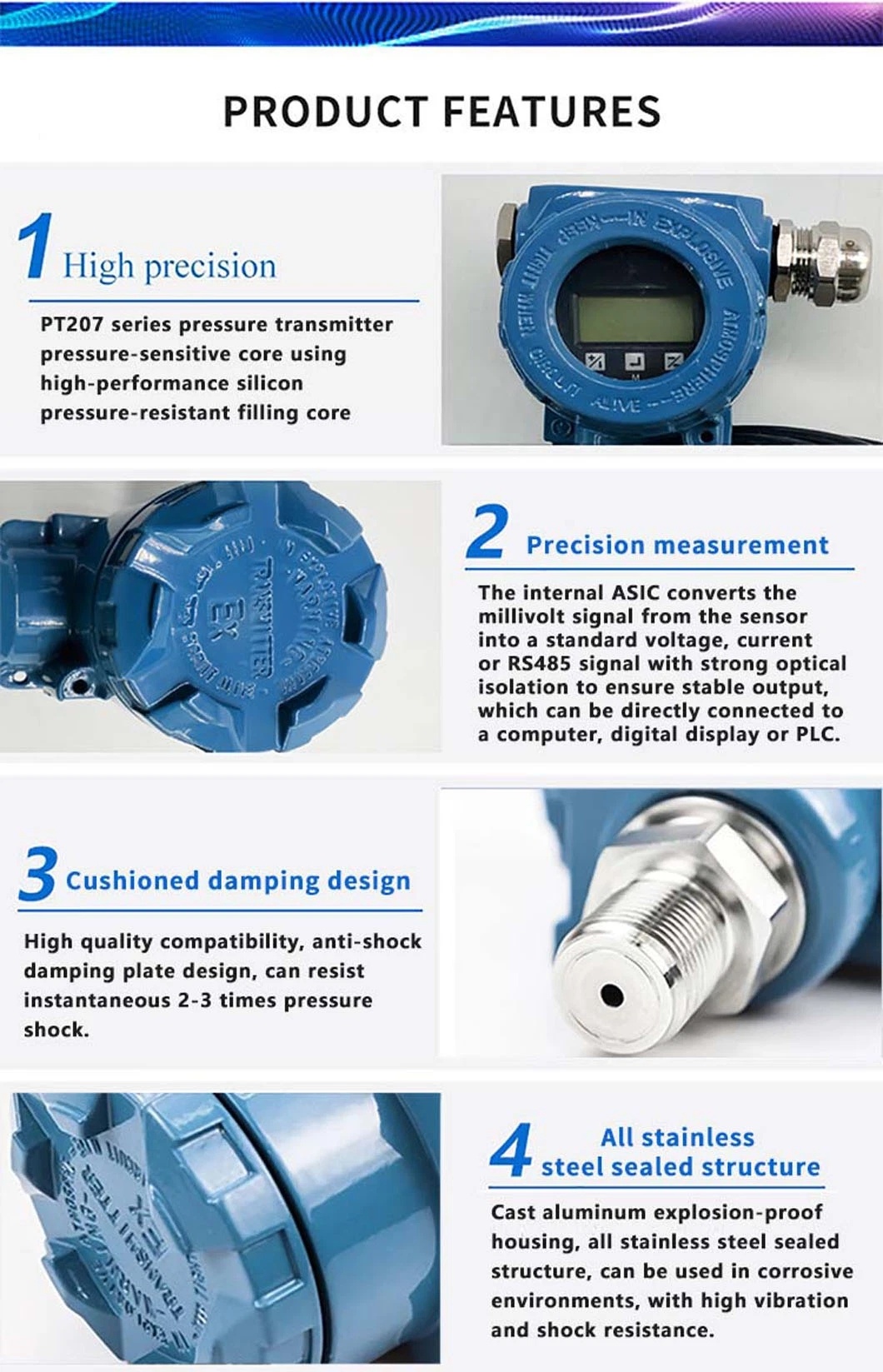 Explosion-Proof Pressure Sensor Oil Pressure Transmisor CE High Accuracy Small Volume