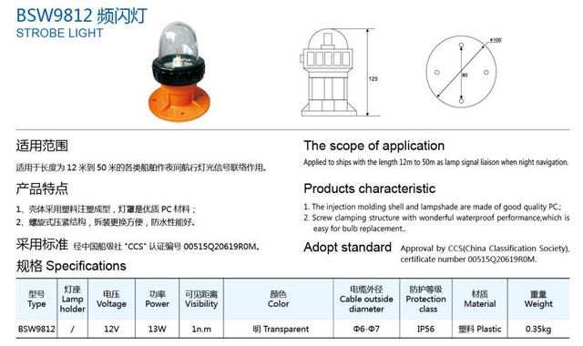 Professional Waterproof 12m to 50m Emergency Warning Marine Beacon Light Strobe Light for Boat Bsw9812 with Low Price