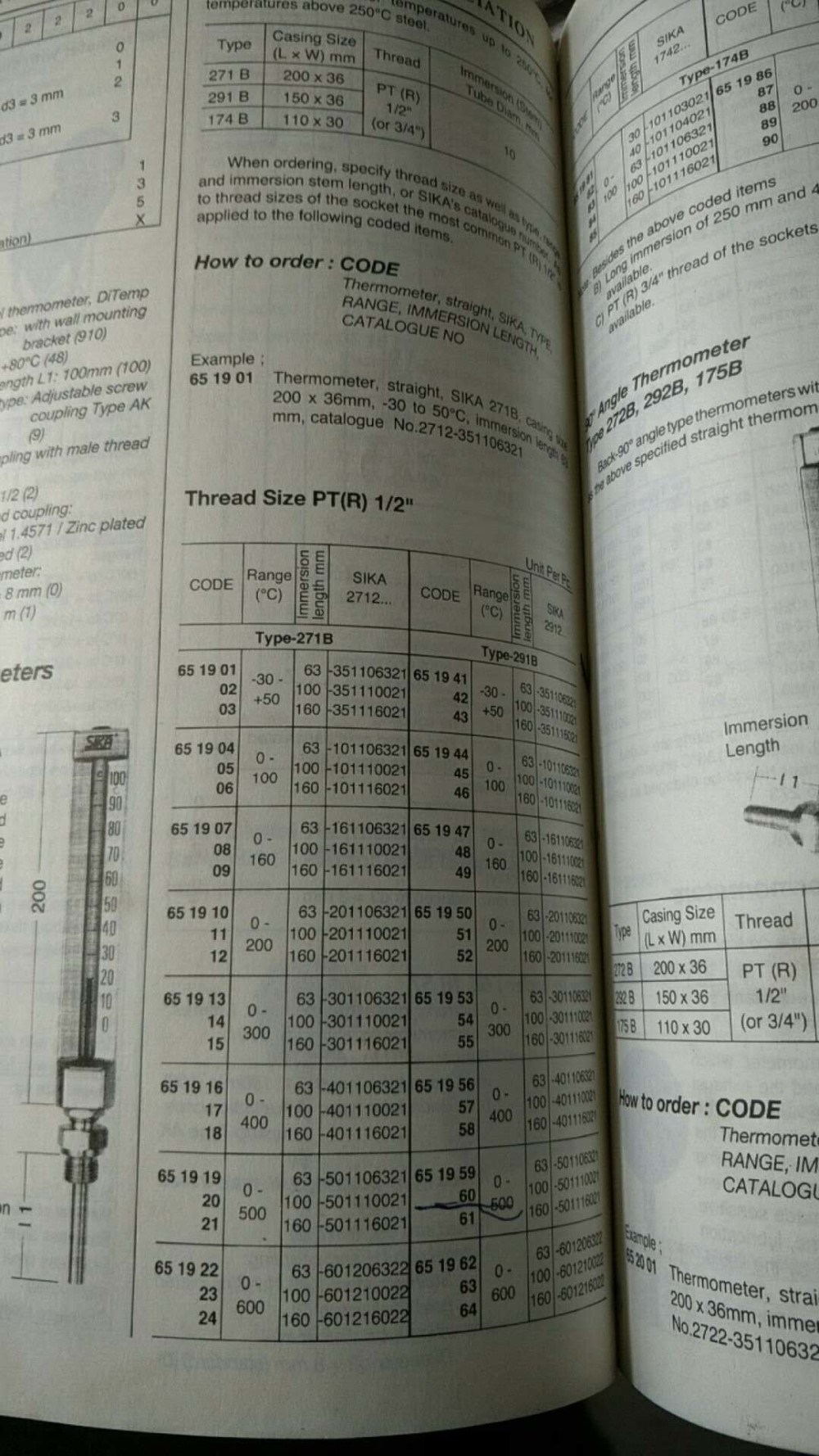 Top Quality Industrial Metal Case Glass Thermometer V Type Marine Thermometer 200mm for Export