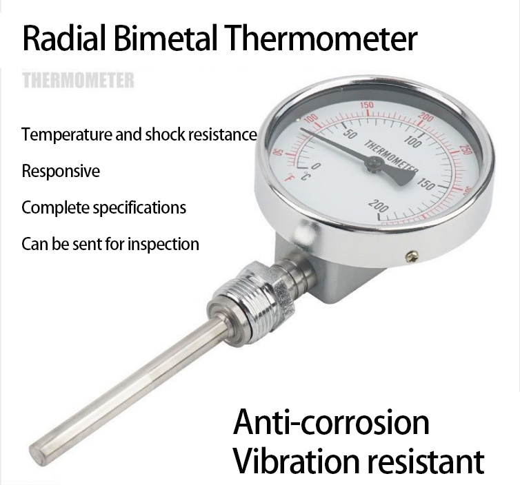 Wss New Design Good Quality Stainless Steel Industrial Bimetal Temperature Gauge Bottom Connected Bimetallic Thermometer Oil Fil