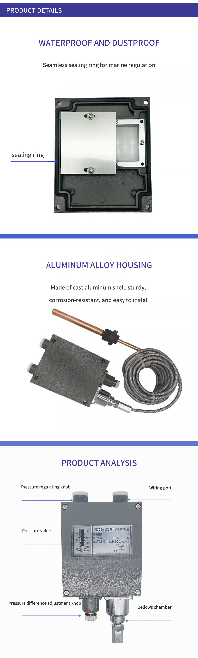 Pressure Type Temperature Controller Wtzk-50-C for Ship