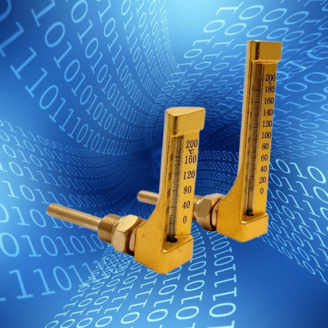 8 Inch Glass Bulb Thermometer Industrial Blue Spirit Liquid Filled with Golden Plating Marine