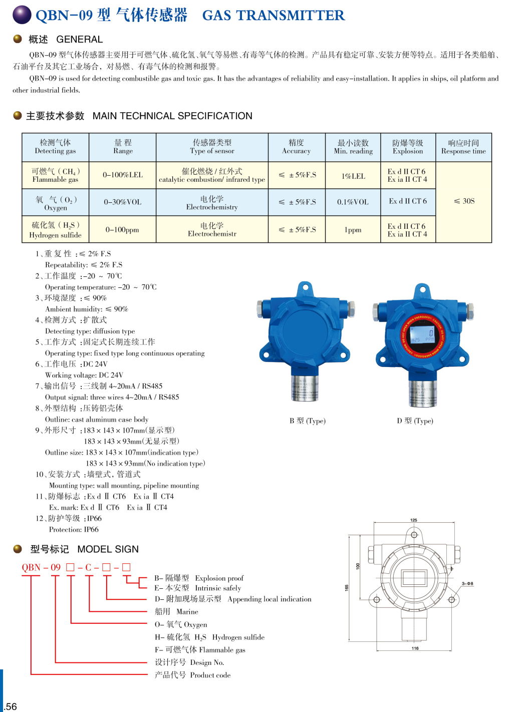 Fixed Gas Monitors Replacement Sensor Transmitter Hydrogen Cl2 So2 H2s CO2 Combustible Helium Fixed Gas Detector