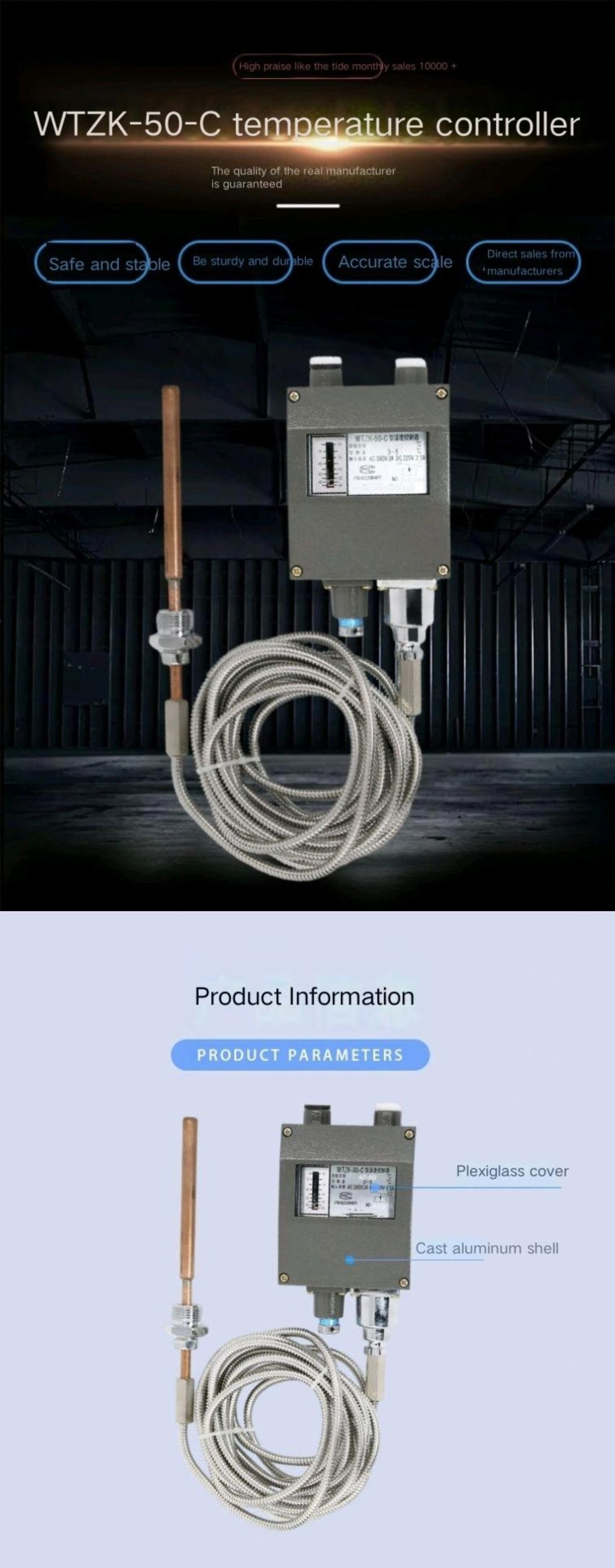 Marine Pressure Temperature Controller Temperature Control Switch Wire Length 5 Meters M40-80 Degrees 60-100 º C